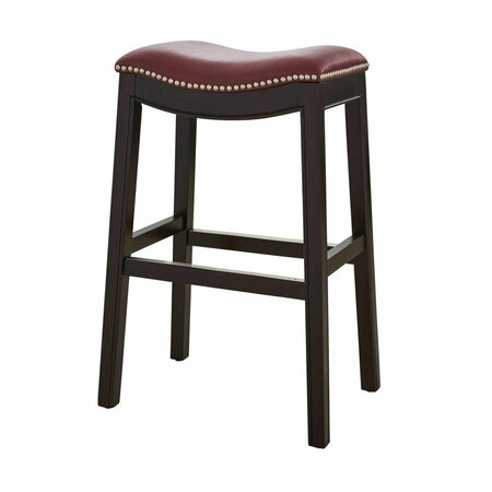 HOMEROOTS 30 in. Espresso & Red Saddle Style Counter Height Bar Stool 384141